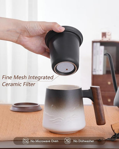 ZENS Tea Infuser Mug with Lid for Loose Tea Steeper, 14.5oz White | Embossed - Image 4