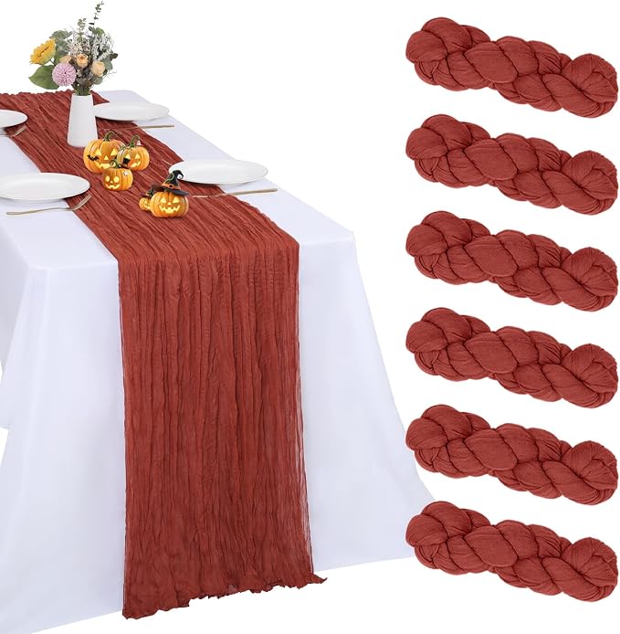 6 Pack Terracotta Cheesecloth Table Runner 35 x 120 Inch | Boho Gauze Fabric by RestfulGlow