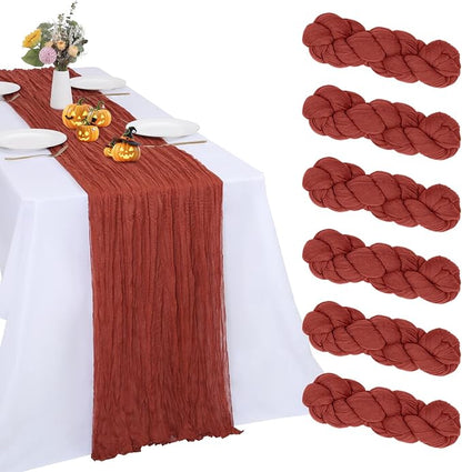 6 Pack Terracotta Cheesecloth Table Runner 35 x 120 Inch | Boho Gauze Fabric by RestfulGlow
