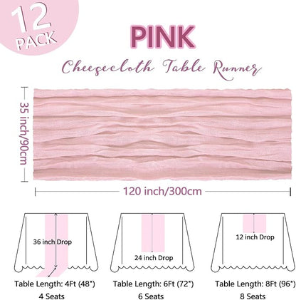 12 Pack Pink Table Runner Cheesecloth 10Ft Gauze Cheese Cloth Table Runner - Image 2