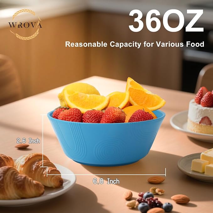 Wheat Straw Bowls Set 36oz, Cereal Bowls Soup Bowls Set of 6, Unbreakable Salad - Image 2