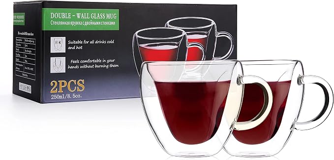 CNGLASS Double Wall Heart Shaped Glass Coffee Mugs 8.5oz, Insulated Clear Tea - Image 7