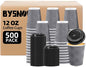 500 Pack 12 oz Coffee Cups with Lids, Disposable Insulated Hot Cups To Go Paper Coffee Cups, Corrugated Ripple Wall Cup for Hot Drink, Office, Coffee Bar (Grey 12 oz)