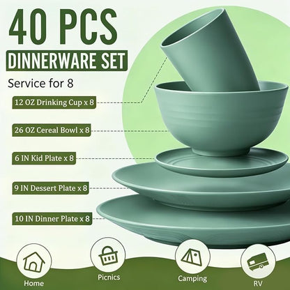 Wheat Straw Dinnerware Sets 40 PCS Unbreakable Dishes Set - Image 2