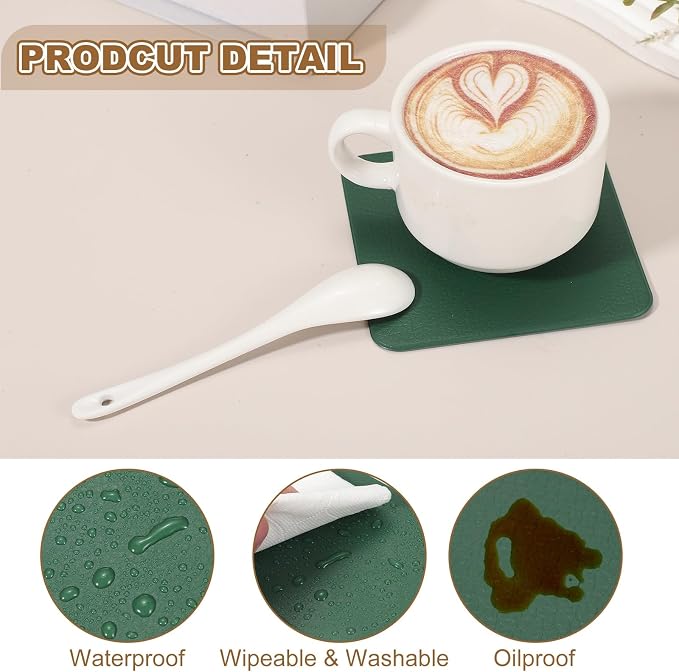 uxcell 6 Pcs Faux Leather Coasters, 3.9 x 3.9 Square Coasters - Image 3