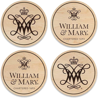 LazerEdge William & Mary Tribe Wooden Coaster Set - Maple Wood - Officially Licensed Product - 4-Pack