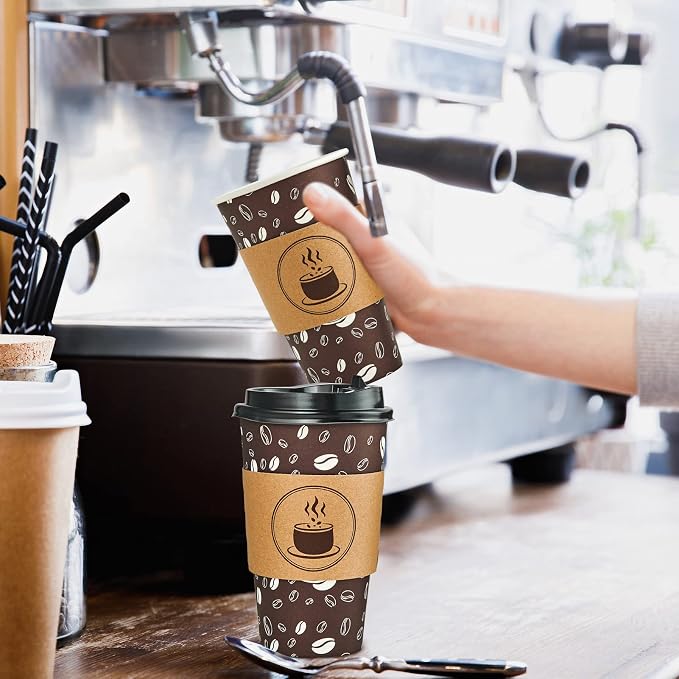 JOLLY PARTY Disposable Coffee Cups - 16oz Paper Coffee Cups with Lids - Image 5