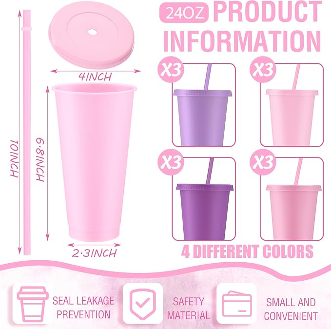 Skylety 12 Pcs Lavender Pink Plastic Cups - Image 2