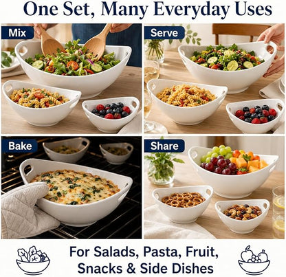 Ceramic Serving Bowls with Handles, Large Salad Bowl Set - Image 5