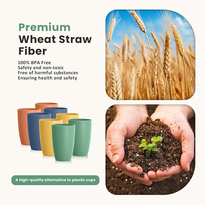 Homienly Plastic Cups Alternative, Unbreakable 20 OZ Wheat Straw Cups-Set of 8 - Image 2