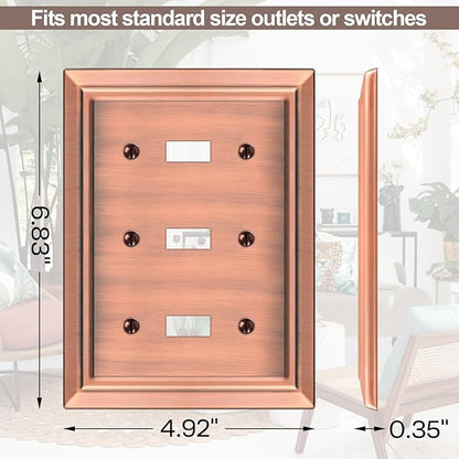 Metal Wall Plate for Electrical Outlets, Decorative Antique Copper Switch Plates Outlet Cover, Light Switch Cover Plate, 3-Gang Wall Plates (Triple Toggle, 1 Pack)