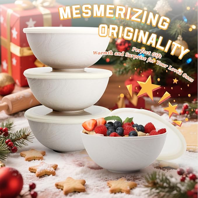 Wheat Straw Cereal Bowls with Lids, Unbreakable Plastic Bowls Set of 4 - Image 8