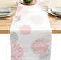 Dahlia Flower Table Runner 13x36 Inch Farmhouse Pink Gray Runners Modern Table by LXXTK