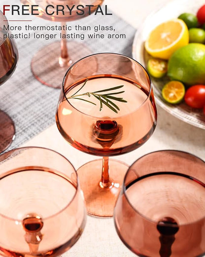Brown Coupe glasses Set of 6-13 oz Large Capacity Martini Glassware - Amber Colored Cocktail Glasses- 【Hand-Blown】 Colored Champagne Glass-Valentine's Day,Wedding Gifts