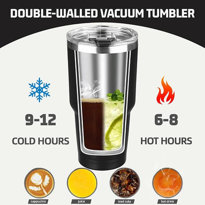 30 oz Tumbler with Lids and Straws, Stainless Steel Insulated Coffee Tumbler - Image 4