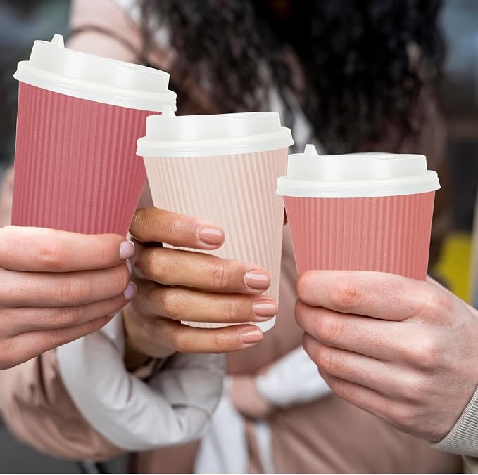 Whaline 100 Pcs Valentine's Day Pink Disposable Coffee Cups - Image 5