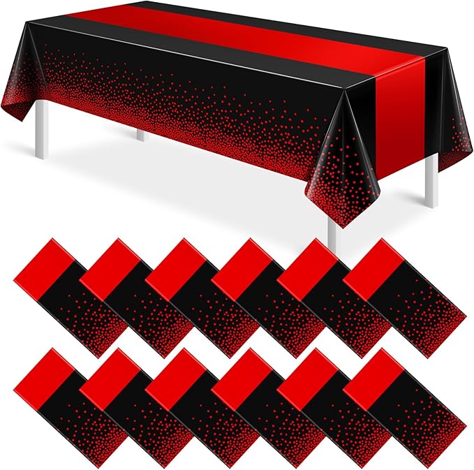 MASHAN 12Pcs Black and Red Tablecloth Party Decorations, Plastic Black Table by MASHAN