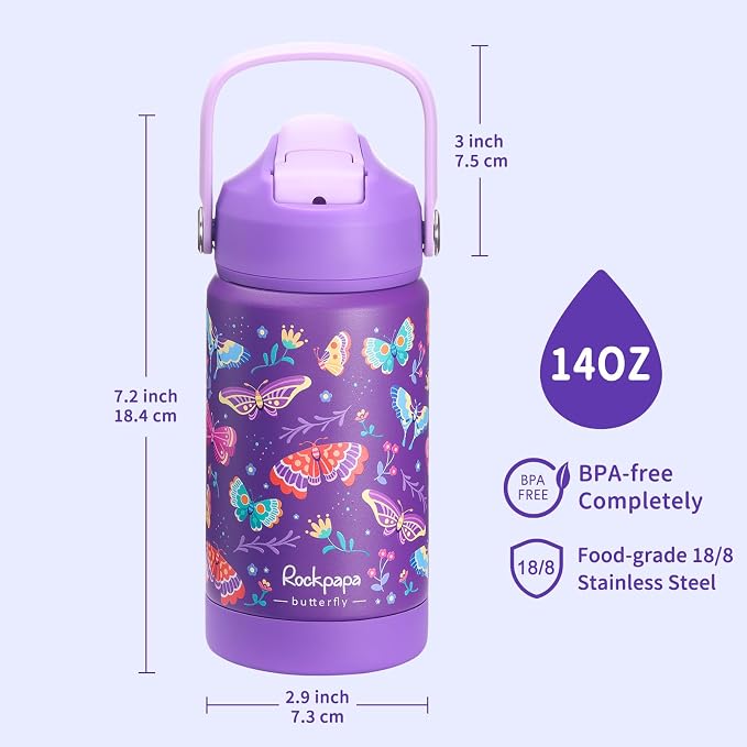 rockpapa 14 oz Kids Insulated Water Bottle，Stainless Steel Toddler Cups - Image 7