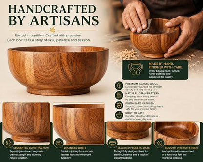 Acacia Wood Round Serving Bowls Set of 4 U Shape - Image 4
