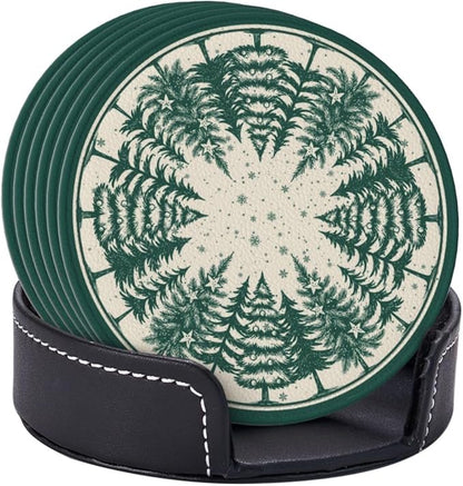 Green Christmas Tree Coasters for Drinks, Drink Coaster - Image 2