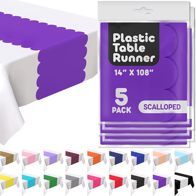 Purple Scallop Table Runner, Disposable Plastic, 5 Pack - Image 7