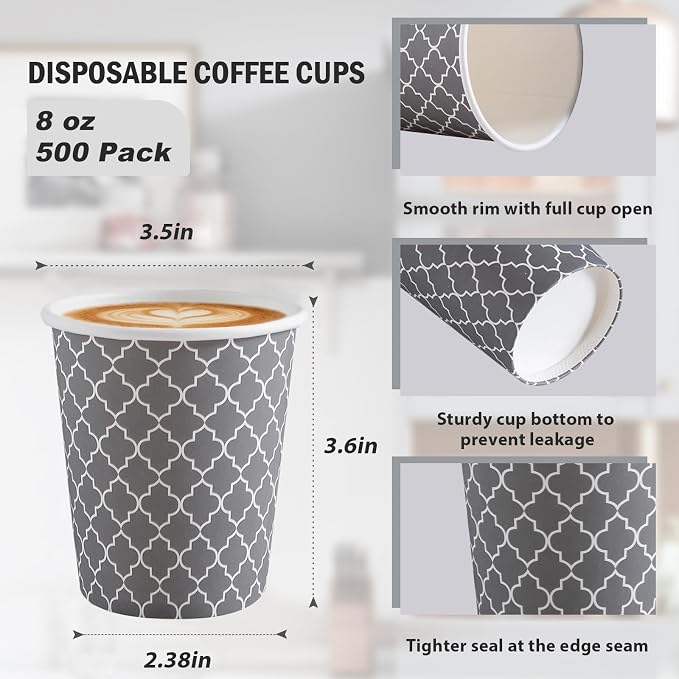 Lamosi Coffee Cups 8 oz 500 Pack, Disposable Paper Coffee Cups, Hot Cups | - Image 2