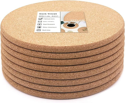 Cork Trivets for Hot Dishes, Hot Pots and Pans, 8 Inch 8 Pcs | High Density by KITLAB
