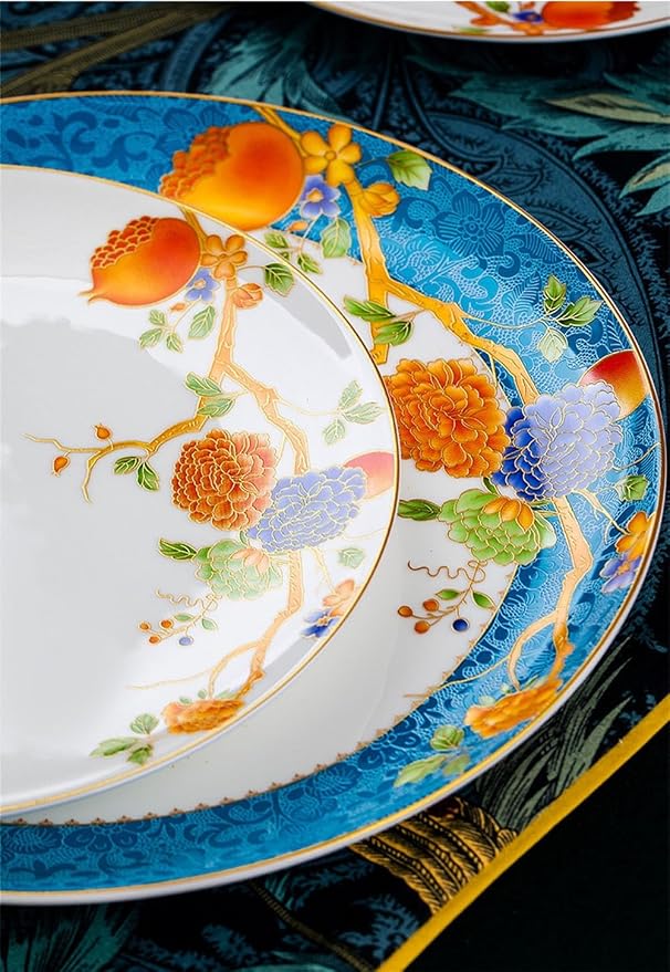 60 Pieces of 10-12 People Bone China Bowl and Plate Dinnerware Set Pomegranate - Image 5