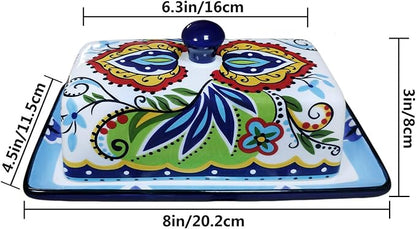 Butter Dishes with Covers, for Serving Tray Cheese, Dessert, Fruit and More Appetizer Plates (Hand Drawn)