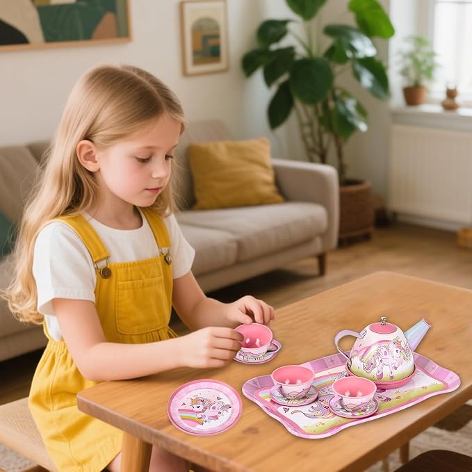 Tea Party Set for Little Girls, Pretend Tin Teapot Set - Image 7