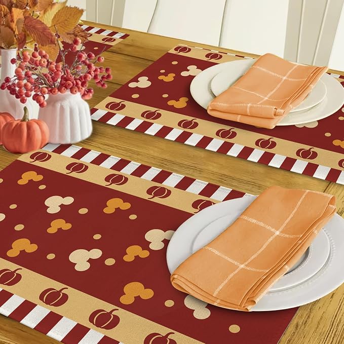 Seliem Red Fall Placemats Set of 4, Autumn Pumpkin Polka Dot Dining Table | - Image 6