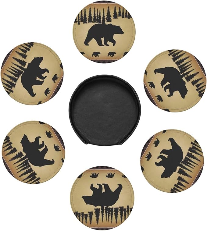 Polar Bear Pine Tree Premium Leather Coasters Set of 6 - Image 2
