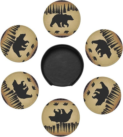 Polar Bear Pine Tree Premium Leather Coasters Set of 6 - Image 2