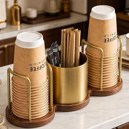Coffee Station Organizer with Straw & Stirrer Storage Caddy by GOYLSER