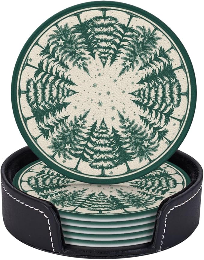 Green Christmas Tree Coasters for Drinks, Drink Coaster by KiuLoam