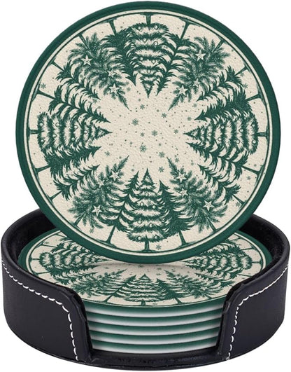 Green Christmas Tree Coasters for Drinks, Drink Coaster by KiuLoam