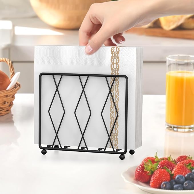 Black Napkin Holder for Table, Modern Metal Stand for Kitchen Counter | Raised - Image 6
