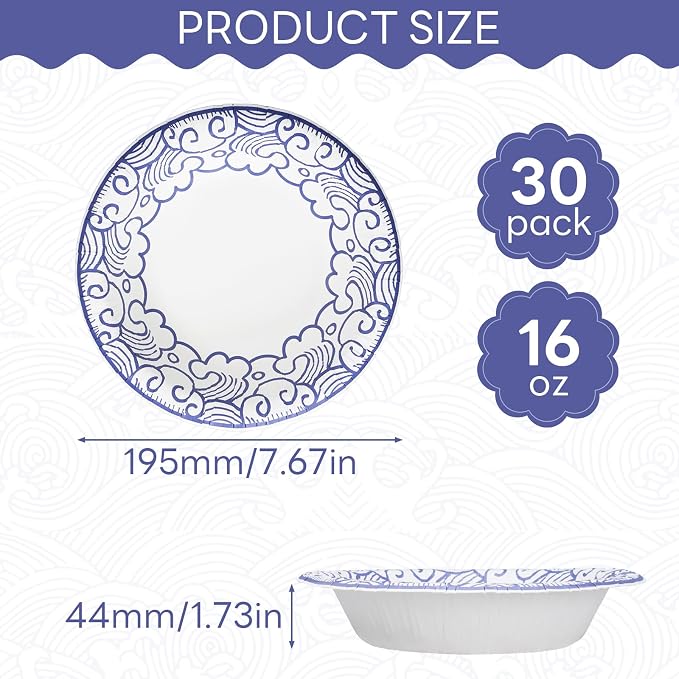 30 Count Large Paper Bowls 16 Oz Bowls Disposable Heavy Duty Microwave & - Image 2