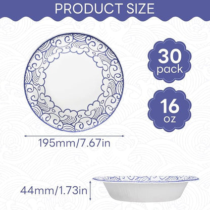 30 Count Large Paper Bowls 16 Oz Bowls Disposable Heavy Duty Microwave & - Image 2