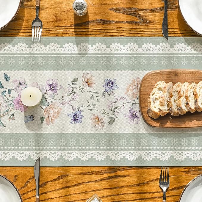 Artoid Mode Green Printed Lace Floral 210 GSM Spring Table Runner, Seasonal - Image 7