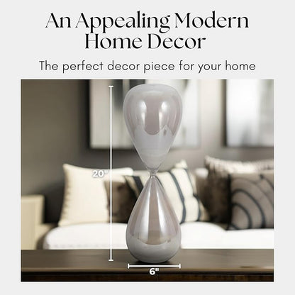 Galene Hourglass Decorative Object – Small Glass Teardrop Silhouette Modern Home Decor Accent – Shelf Styling & Coffee Table Decor for Office & Living Room – 20", Grey