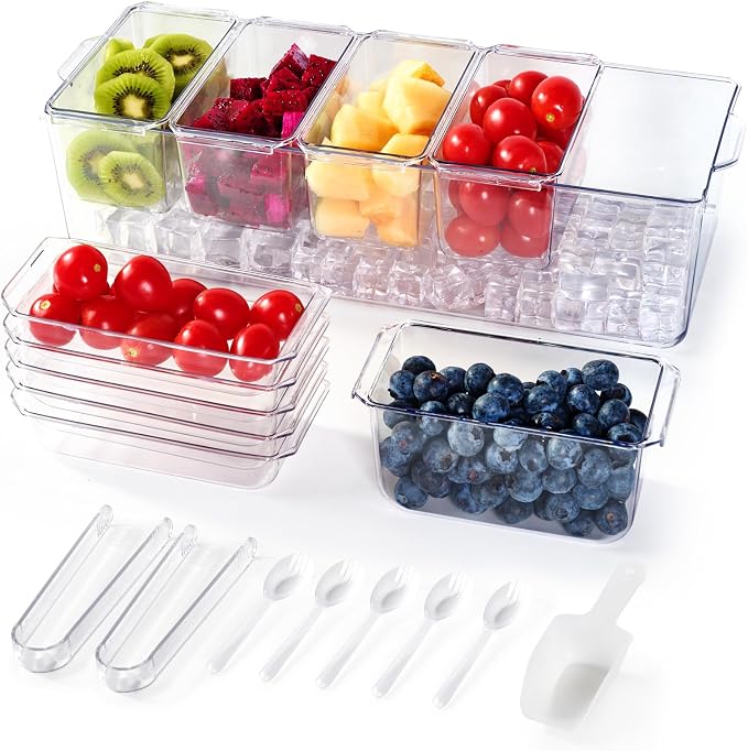 Chilled Garnish Tray with 5 Small Removable Containers and Compartments | Ice by Luckore