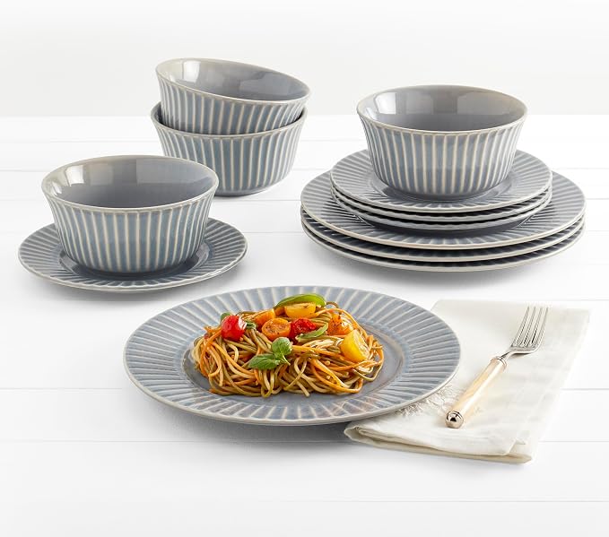 Tabletops Gallery Richmond 12-Piece Reactive Glaze Stoneware Dinnerware Set of - Image 2