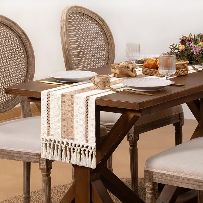 DeZerlor Boho Macrame Table Runner Spring Easter Farmhouse Woven Small Table - Image 3