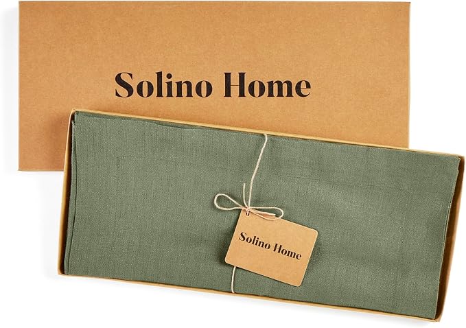 Solino Home 100% Pure Linen Table Runner Oil Green Long, Fete 14 x 132 in | - Image 5