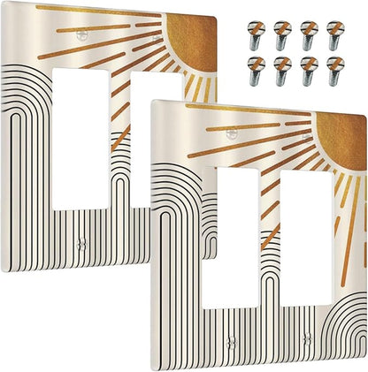 Outlet Covers Mid Century Boho Sun Beige Minimalist Abstract 2 Gang Light Switch Cover Double Rocker Wall Plate Decorative GFCI Receptacle Electrical Switchplate for Bathroom Bedroom（2 Pack）