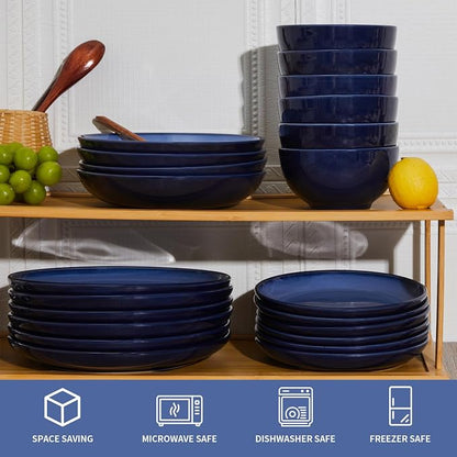 Blue Stoneware Dinnerware Set, Handmade Round Dishes Set - Image 7