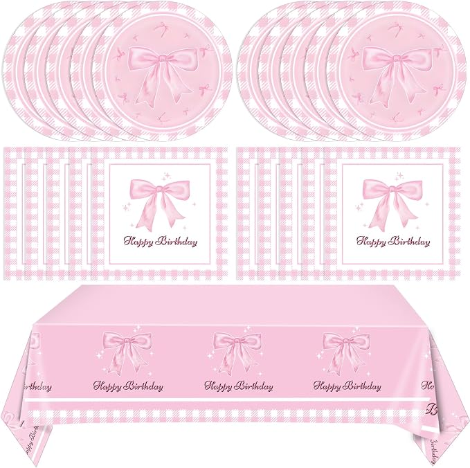 Pink Bow Party Decorations, Coquette Birthday Decorations Pink Bow Napinks by Mainivo
