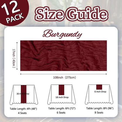 12 Pack Burgundy Cheesecloth Table Runner 17 x 108 Inch | Boho Gauze Cheese - Image 2