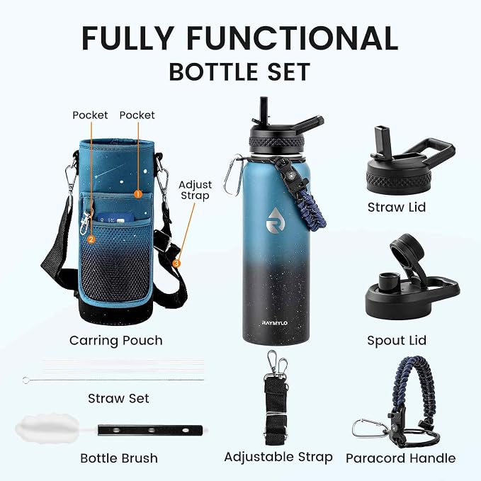 RAYMYLO Insulated Water Bottle 40 oz, Triple Wall Vacuum Stainless Steel | - Image 8